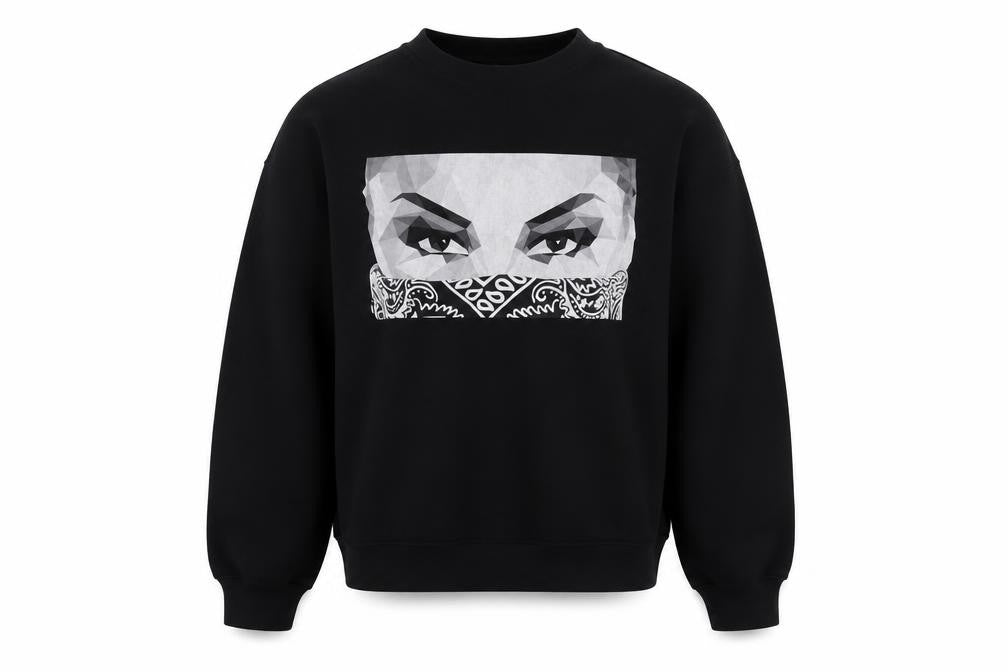 Front view of it's Simple men’s black cotton pullover sweatshirt, size M