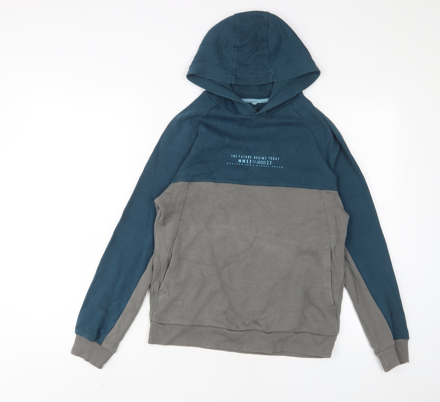 Marks and Spencer Boys Blue Cotton Pullover Hoodie Size 12-13 Years Pullover