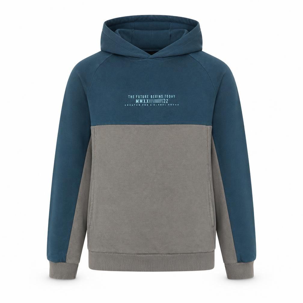 Front view of Marks & Spencer boys’ blue cotton pullover hoodie, size 12-13, years pullover