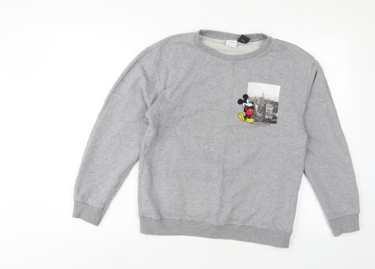 Front view of Zara girls’ grey cotton pullover sweatshirt, size 11-12, years pullover - mickey mouse