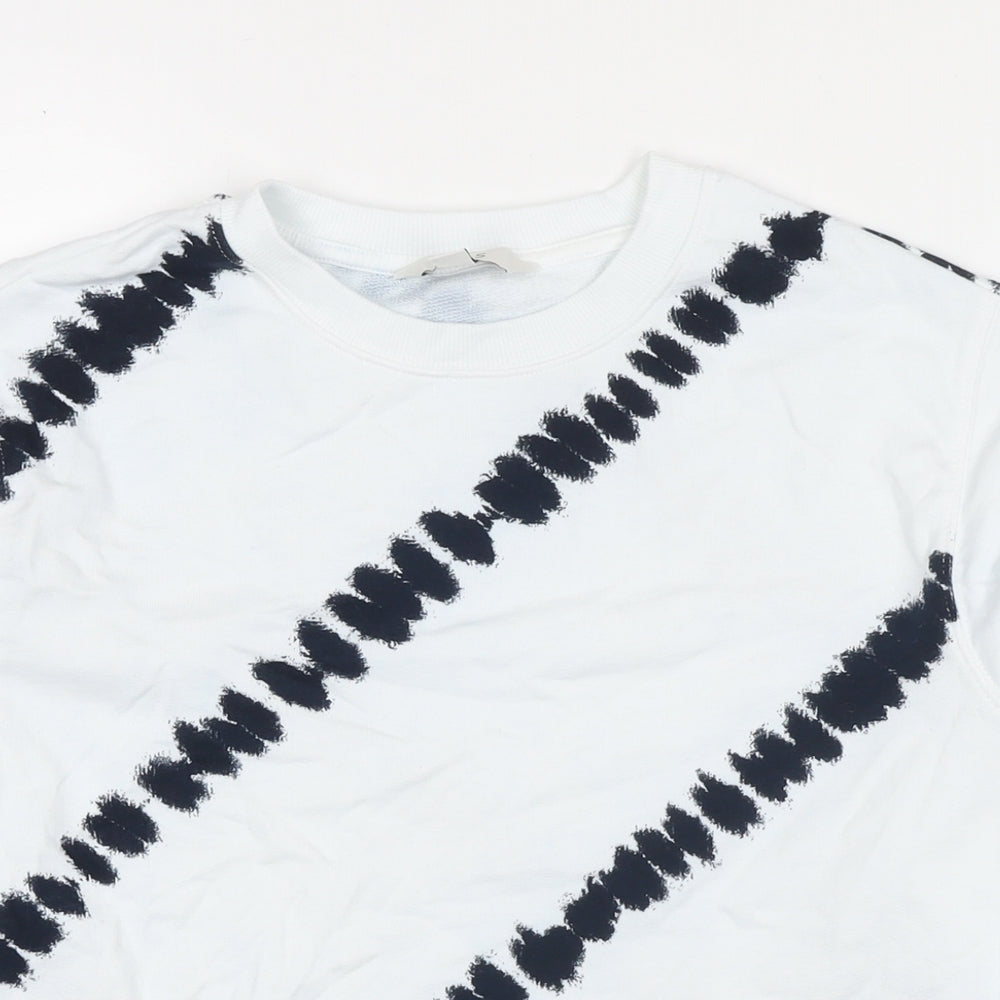 Marks and Spencer Womens White Geometric Cotton Pullover Sweatshirt Size S Pullover
