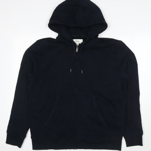 Marks and Spencer Mens Black Cotton Full Zip Hoodie Size L