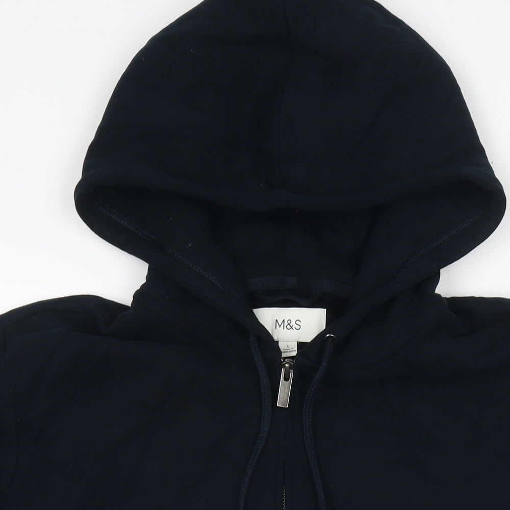 Marks and Spencer Mens Black Cotton Full Zip Hoodie Size L