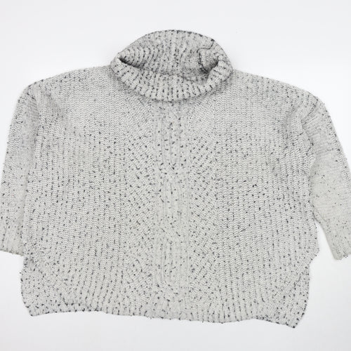 Lands' End Womens Grey Roll Neck Cotton Pullover Jumper Size L