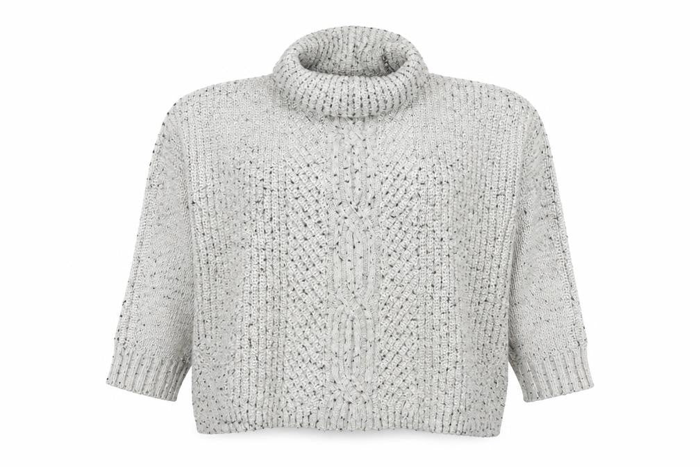 Front view of Lands' End women’s grey roll neck cotton jumper, size L