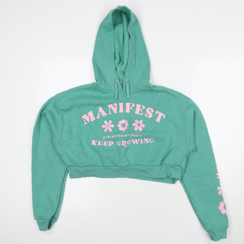 New Look Girls Blue Cotton Pullover Hoodie Size 14-15 Years Pullover - Manifest Keep Growing Flowers