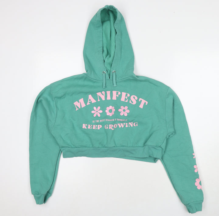New Look Girls Blue Cotton Pullover Hoodie Size 14-15 Years Pullover - Manifest Keep Growing Flowers