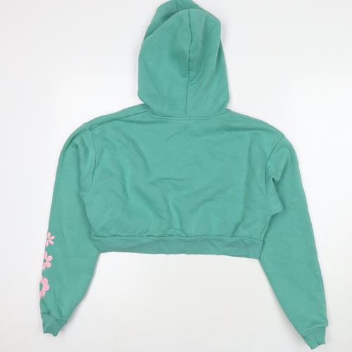 New Look Girls Blue Cotton Pullover Hoodie Size 14-15 Years Pullover - Manifest Keep Growing Flowers