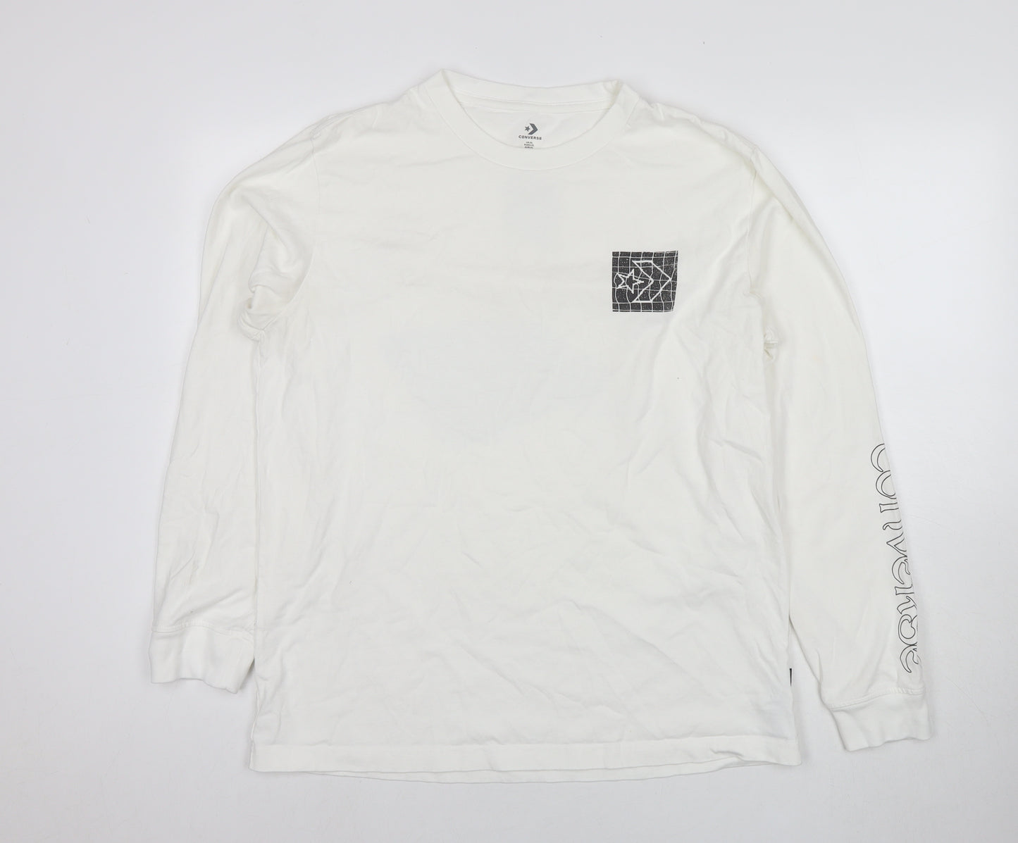 Converse Womens White Cotton Pullover Sweatshirt Size XL Pullover - Basketball Logo