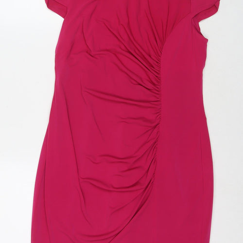 Marks and Spencer Womens Pink Polyester A-Line Size 14 Round Neck Zip