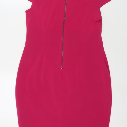 Marks and Spencer Womens Pink Polyester A-Line Size 14 Round Neck Zip