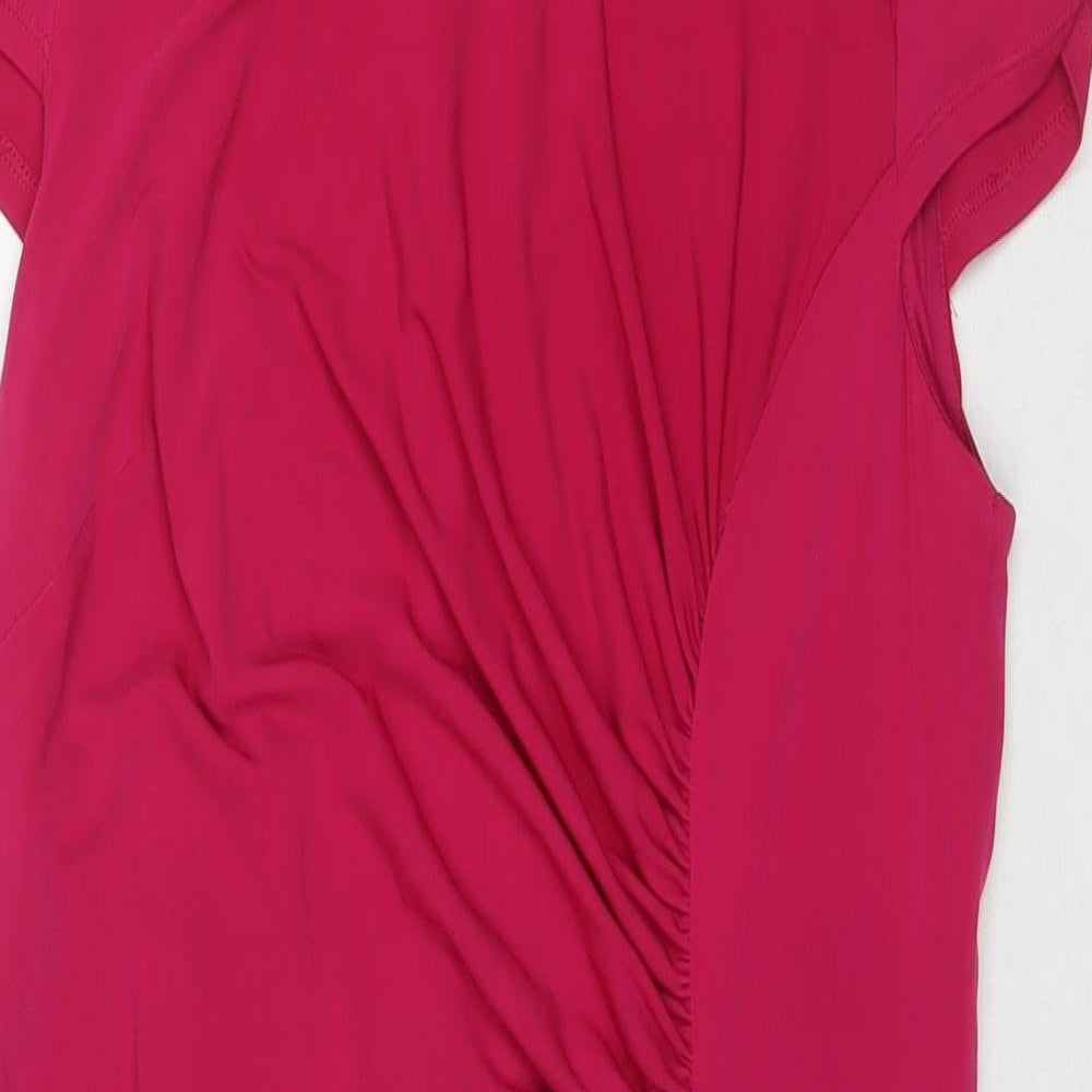 Marks and Spencer Womens Pink Polyester A-Line Size 14 Round Neck Zip