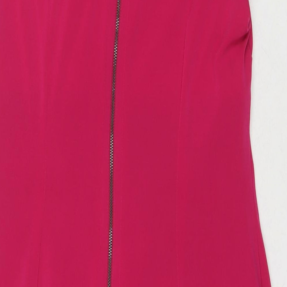 Marks and Spencer Womens Pink Polyester A-Line Size 14 Round Neck Zip