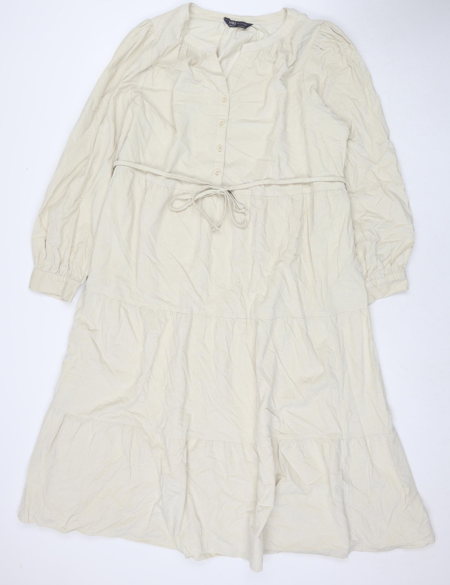 Marks and Spencer Womens Beige Cotton Maxi Size 20 V-Neck Pullover