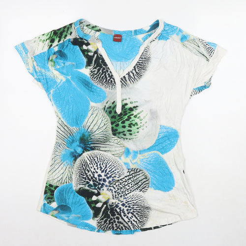 Olsen Womens Multicoloured Floral Viscose Basic T-Shirt Size 12 V-Neck