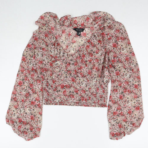 New Look Womens Red Floral Polyester Basic Blouse Size 10 Off the Shoulder