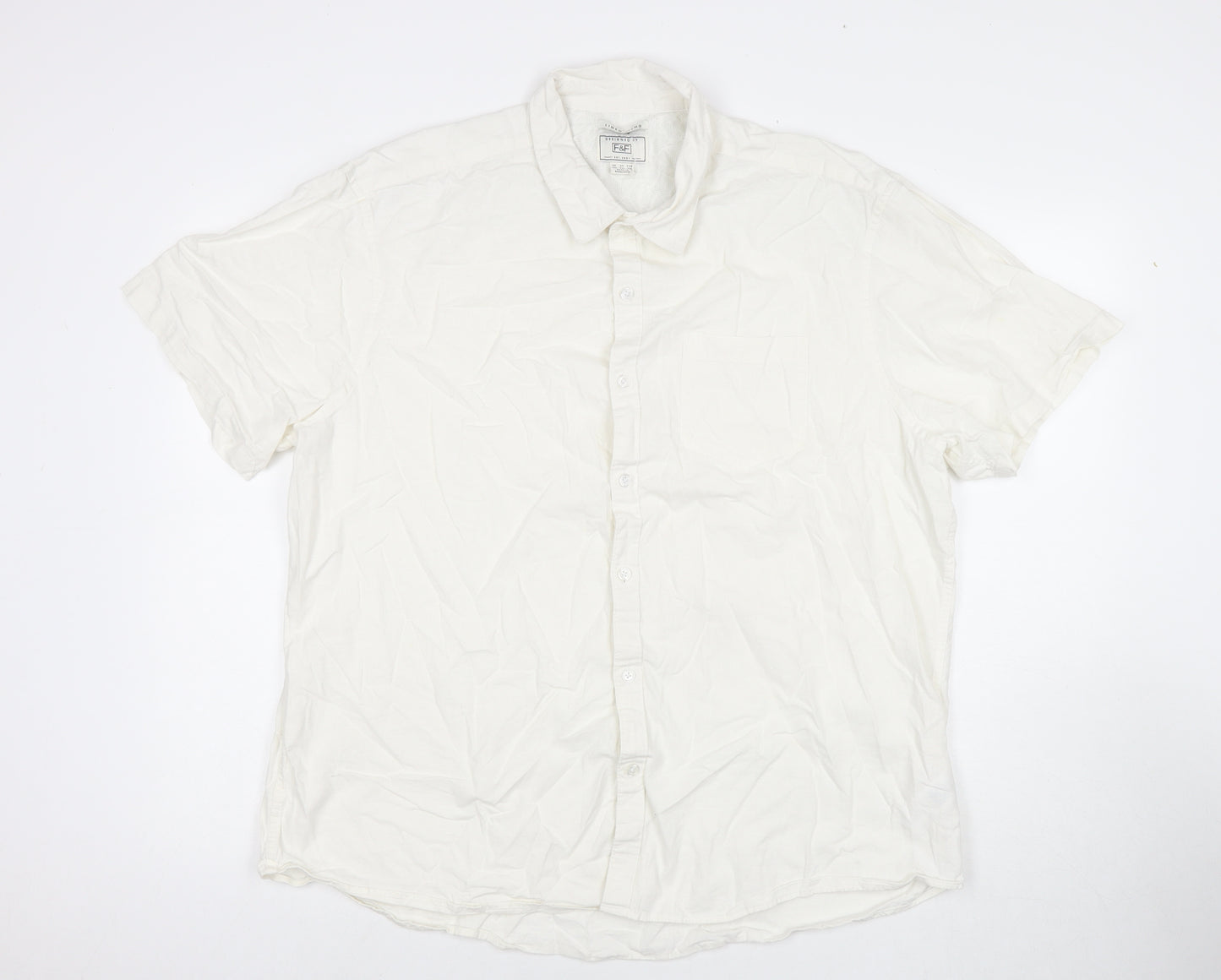 F&F Mens White Linen Button-Up Size 2XL Collared Button