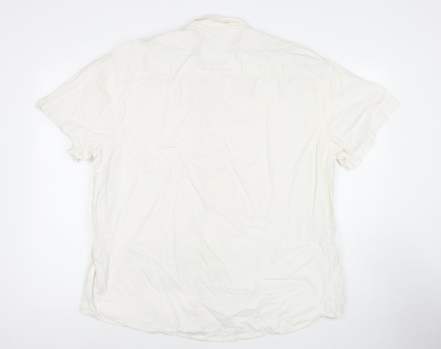 F&F Mens White Linen Button-Up Size 2XL Collared Button