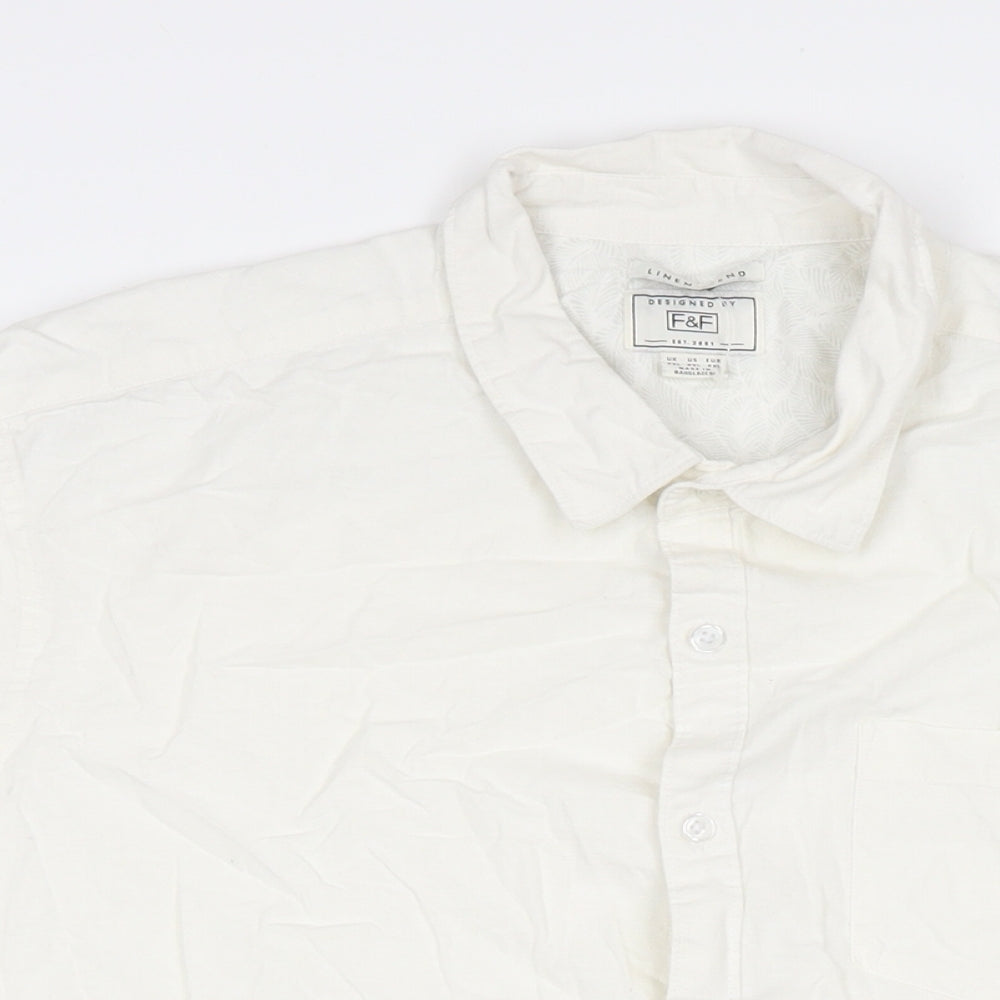 F&F Mens White Linen Button-Up Size 2XL Collared Button