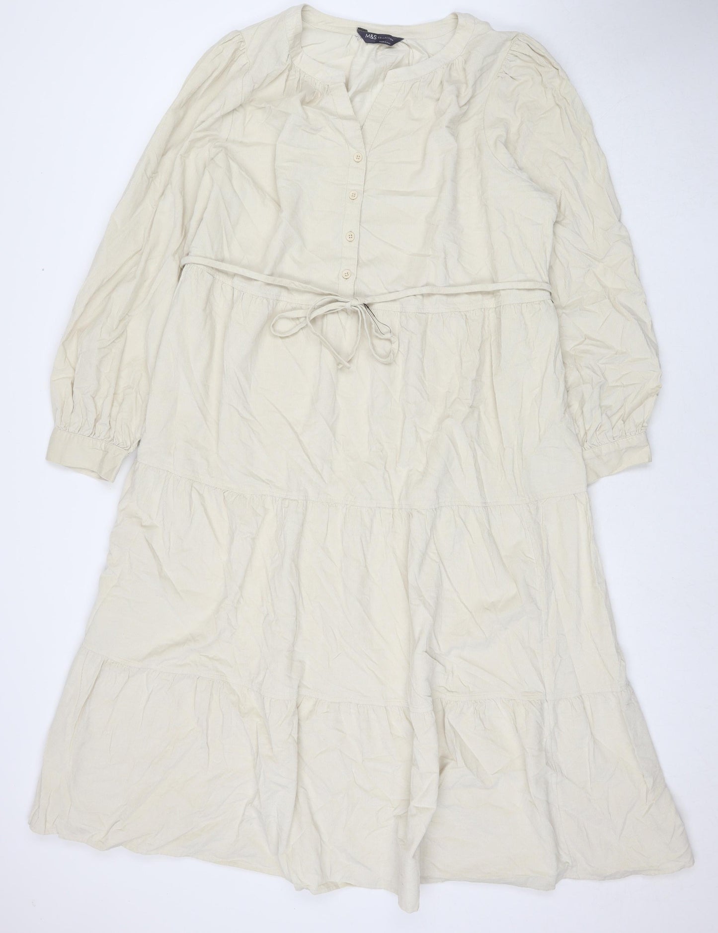 Marks and Spencer Womens Beige Cotton Maxi Size 22 V-Neck Button