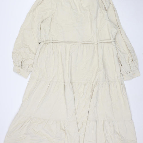 Marks and Spencer Womens Beige Cotton Maxi Size 22 V-Neck Button
