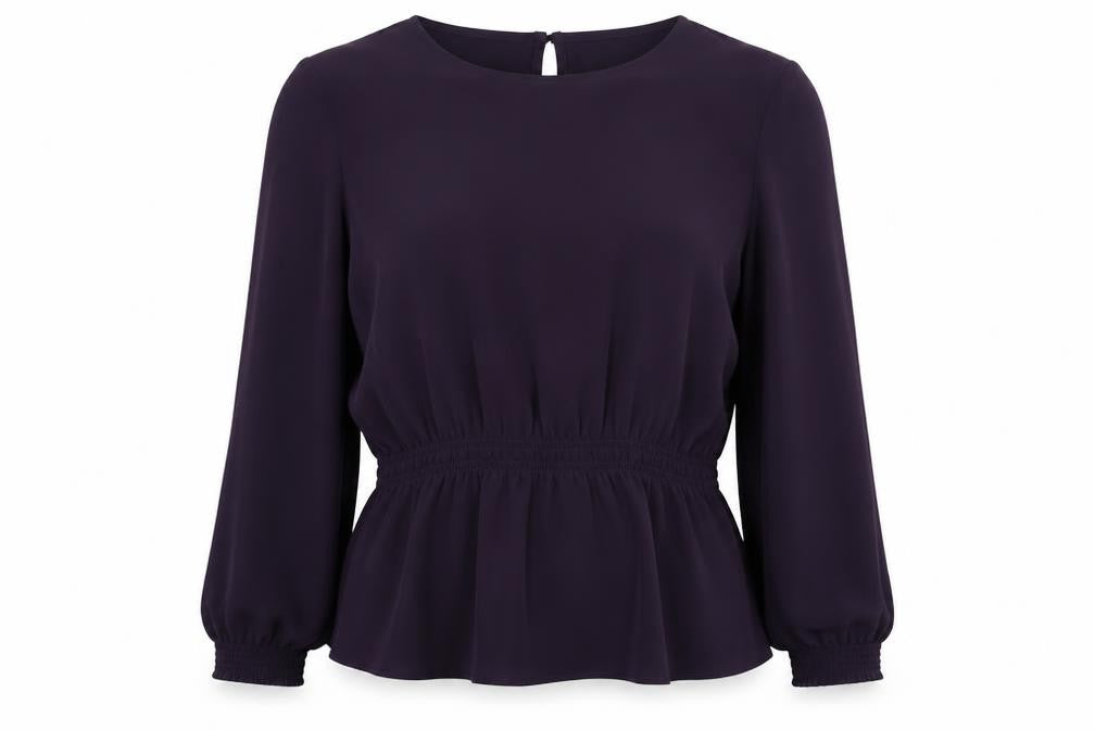 Front view of Gap women’s purple polyester basic blouse, size M, round neck