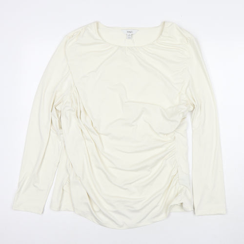 Marks and Spencer Womens Ivory Polyester Basic Blouse Size 20 Round Neck