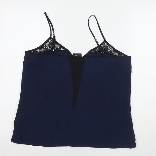 VILA Womens Blue Polyester Camisole T-Shirt Size XL V-Neck