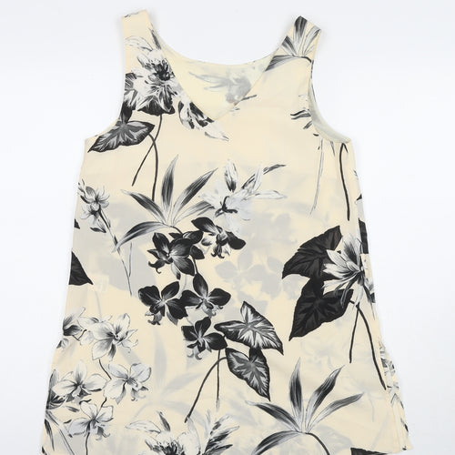 Dorothy Perkins Womens Ivory Floral Polyester Basic Tank Size 12 Round Neck