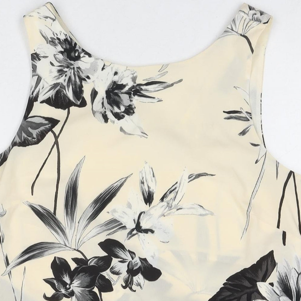 Dorothy Perkins Womens Ivory Floral Polyester Basic Tank Size 12 Round Neck