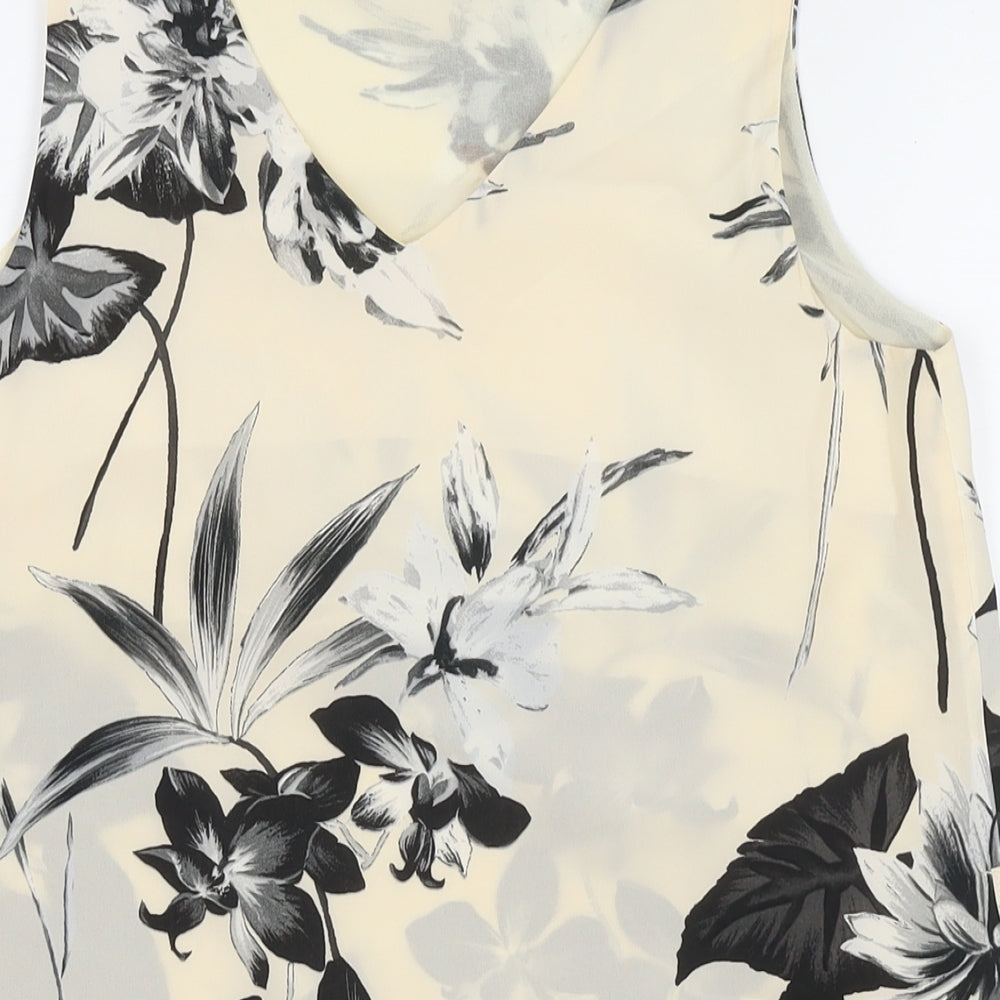 Dorothy Perkins Womens Ivory Floral Polyester Basic Tank Size 12 Round Neck