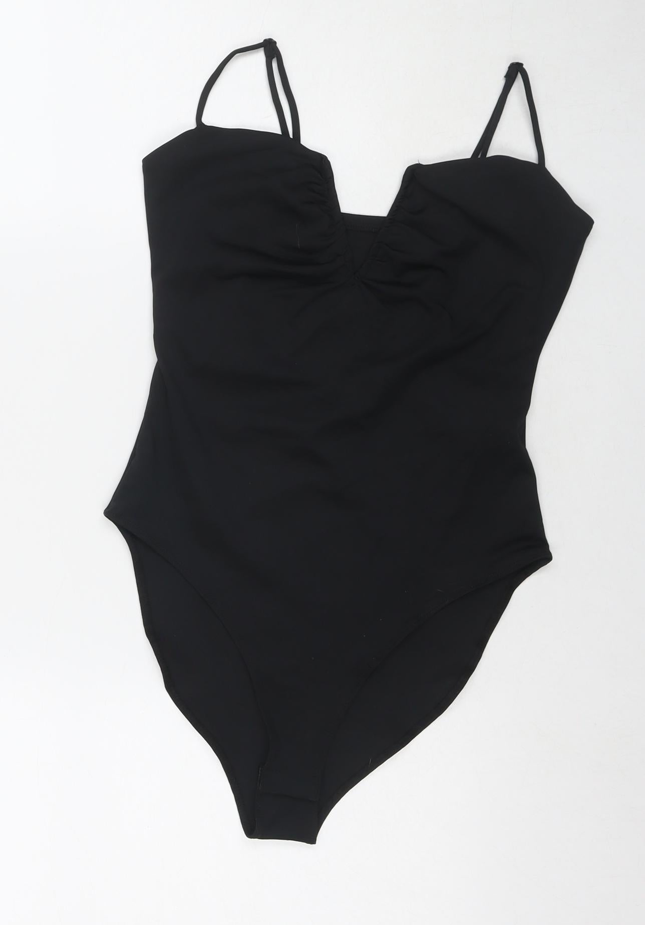 Newloo Womens Black Polyester Bodysuit One-Piece Size 12 Snap
