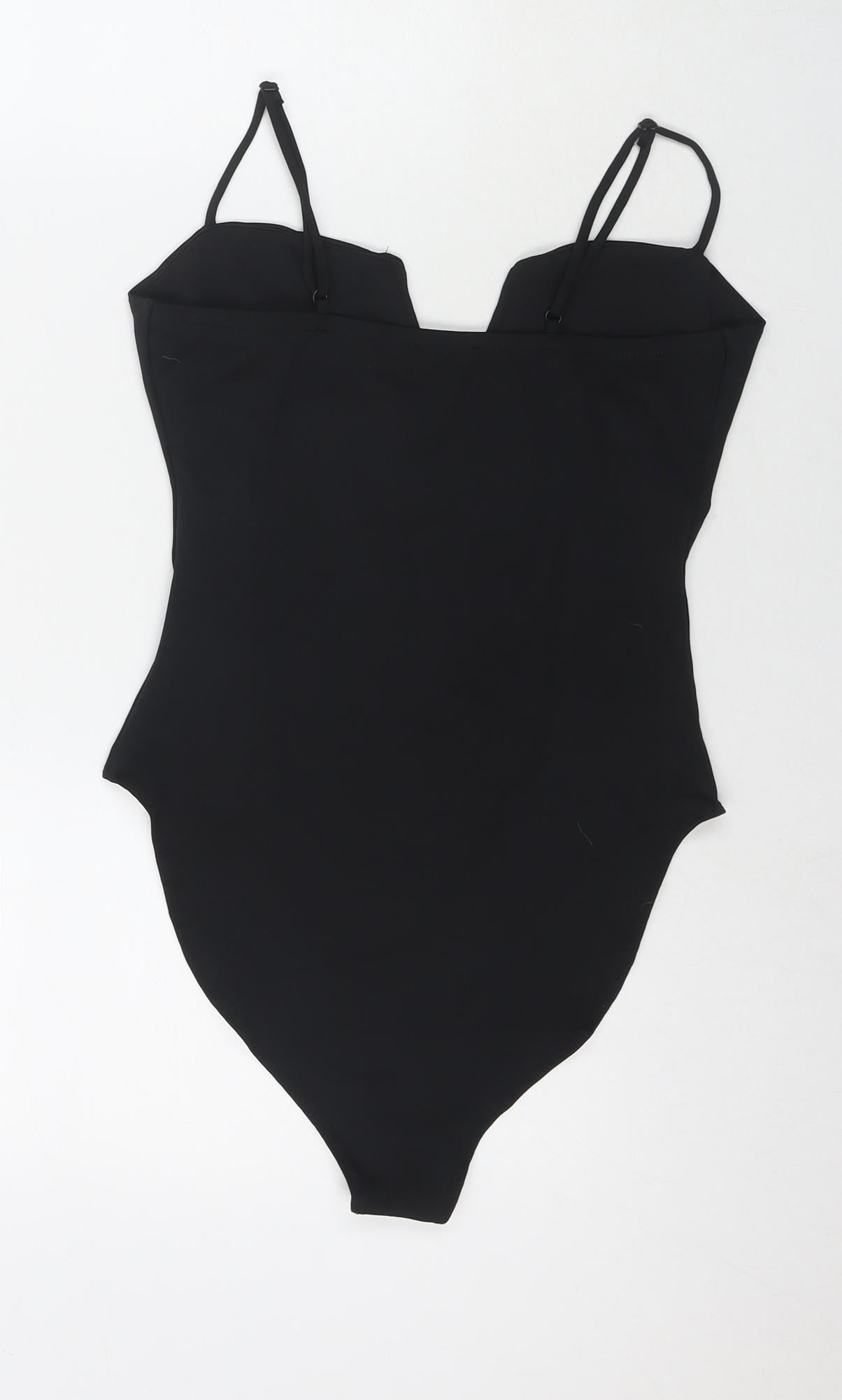 Newloo Womens Black Polyester Bodysuit One-Piece Size 12 Snap