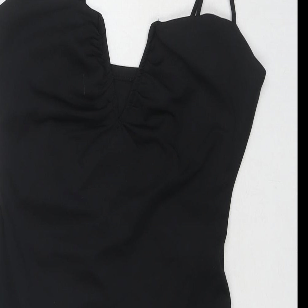 Newloo Womens Black Polyester Bodysuit One-Piece Size 12 Snap