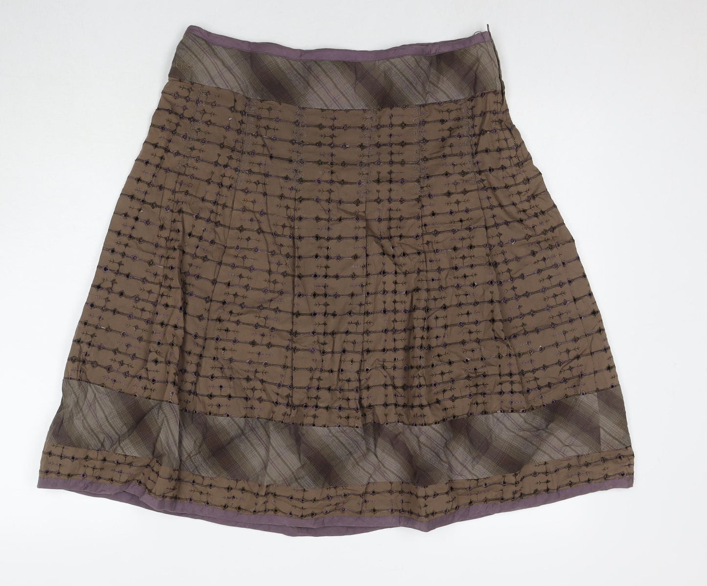 Fat Face Womens Beige Geometric Cotton Swing Skirt Size 14 Zip