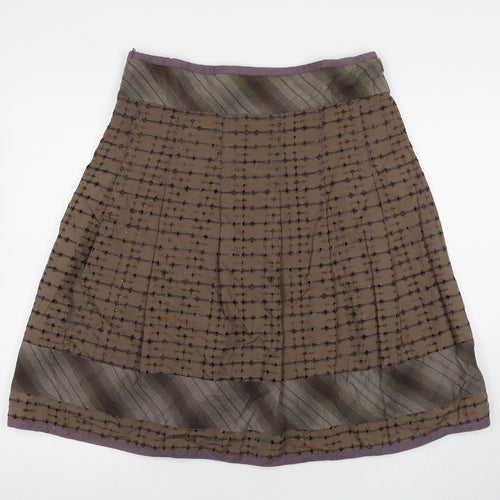 Fat Face Womens Beige Geometric Cotton Swing Skirt Size 14 Zip