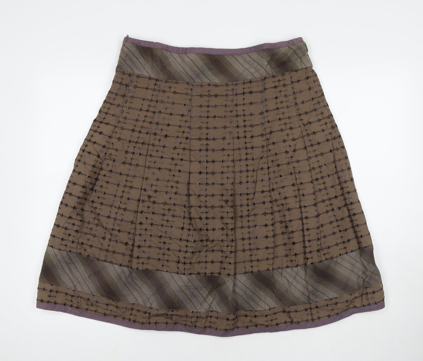 Fat Face Womens Beige Geometric Cotton Swing Skirt Size 14 Zip