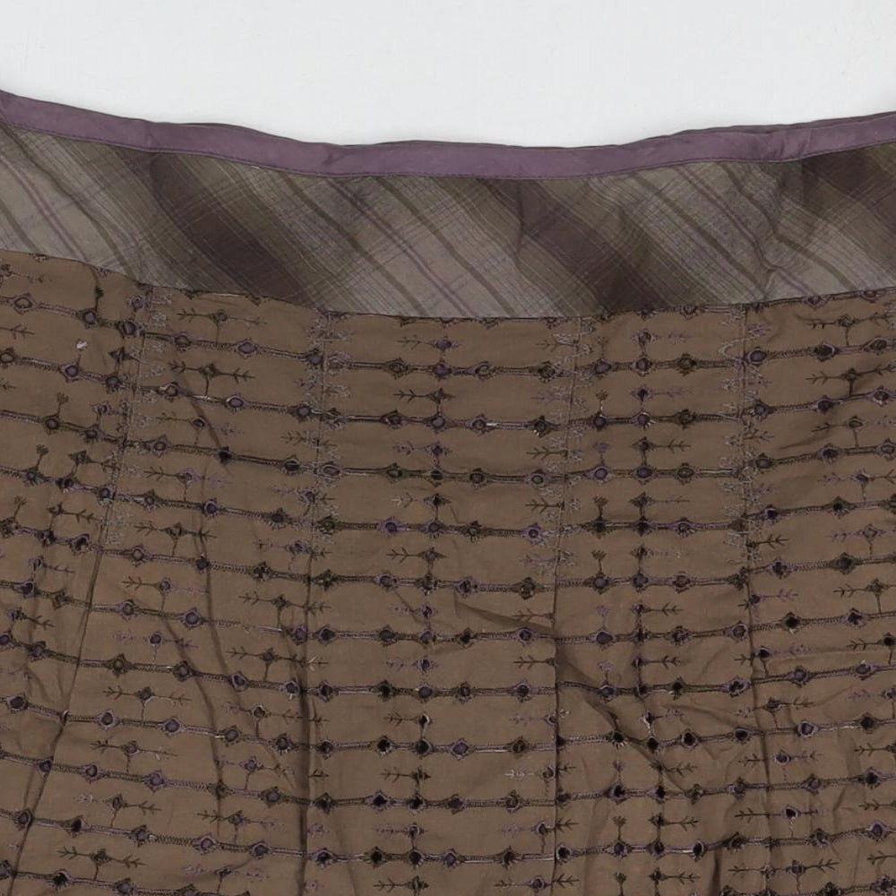 Fat Face Womens Beige Geometric Cotton Swing Skirt Size 14 Zip