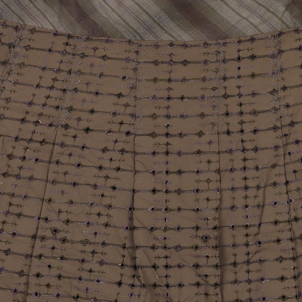 Fat Face Womens Beige Geometric Cotton Swing Skirt Size 14 Zip