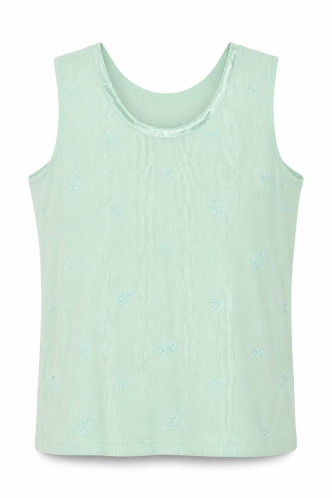 Front view of Bonmarché women’s green polyester basic t-shirt, size S, round neck - ribbed