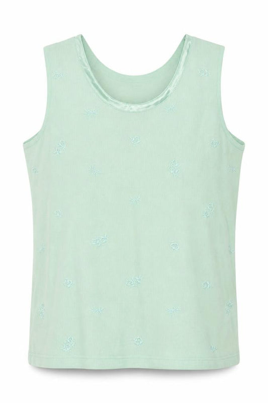 Front view of Bonmarché women’s green polyester basic t-shirt, size S, round neck - ribbed