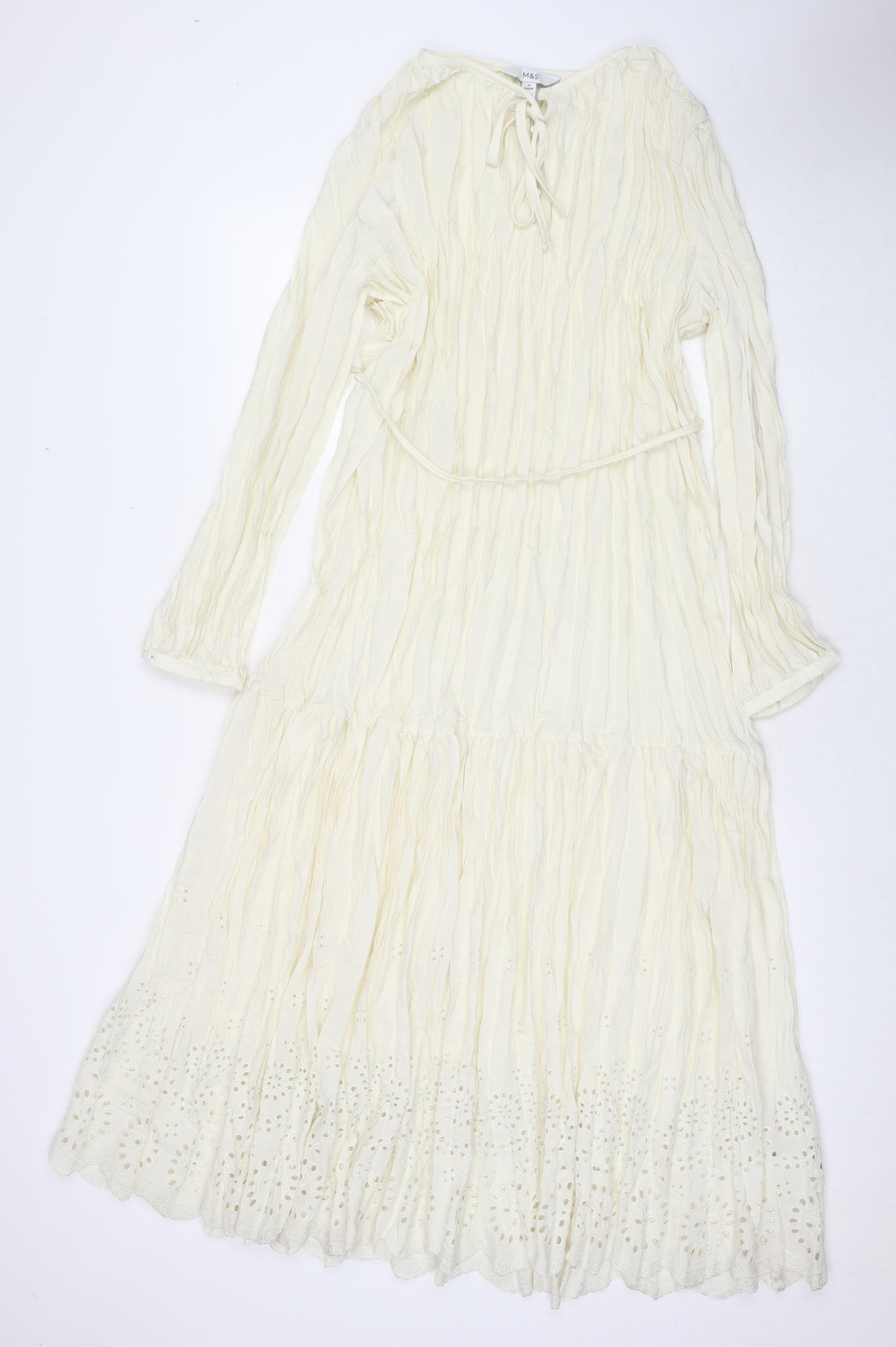 Marks and Spencer Womens Ivory Polyester Maxi Size 14 Round Neck Tie