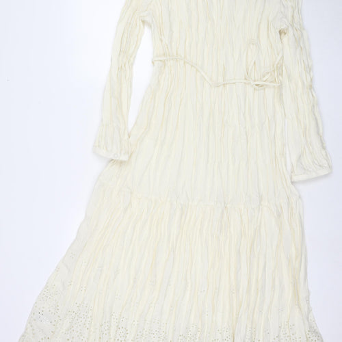 Marks and Spencer Womens Ivory Polyester Maxi Size 14 Round Neck Tie