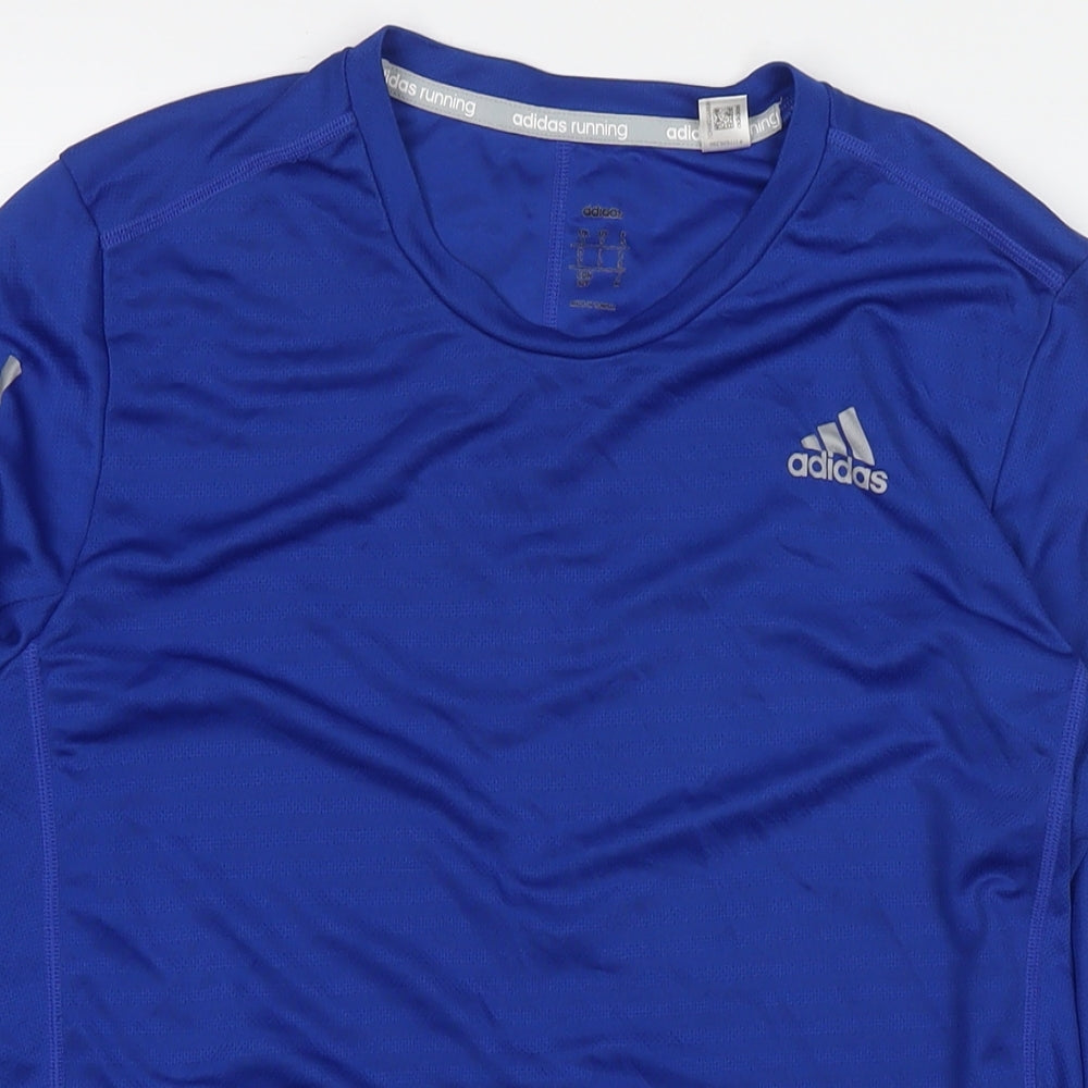 adidas Mens Blue Polyester Basic T-Shirt Size S Round Neck Pullover