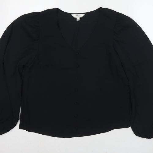 Marks and Spencer Womens Black Polyester Basic Blouse Size 12 V-Neck