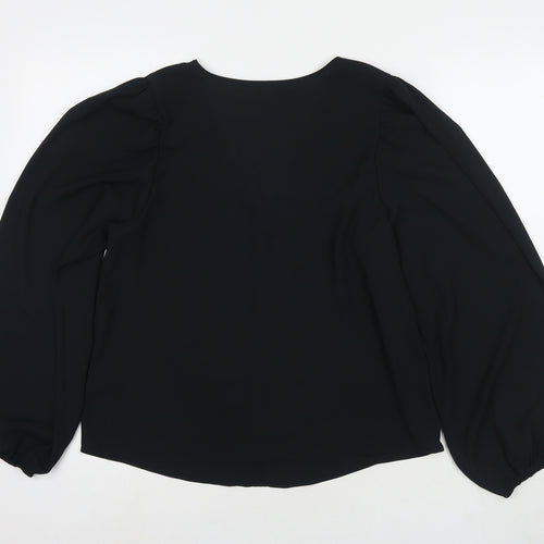 Marks and Spencer Womens Black Polyester Basic Blouse Size 12 V-Neck