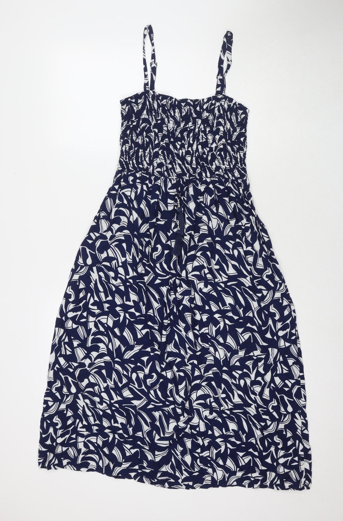 Marks and Spencer Womens Blue Floral Viscose Fit & Flare Size 12 Square Neck Pullover