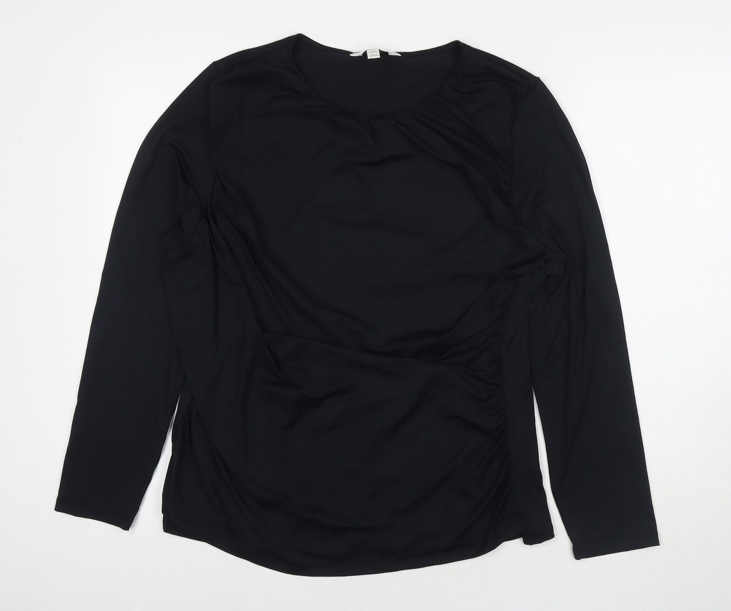 Marks and Spencer Womens Black Polyester Basic Blouse Size 2 Round Neck