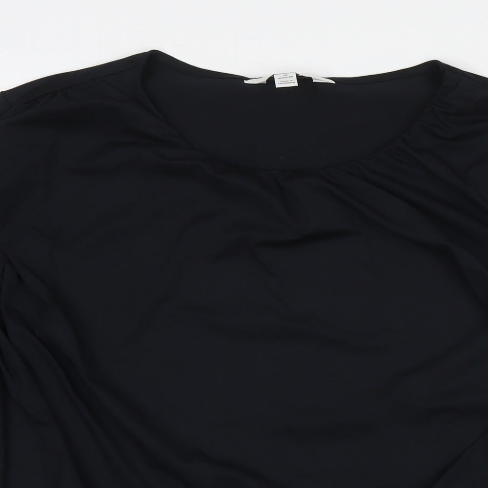 Marks and Spencer Womens Black Polyester Basic Blouse Size 2 Round Neck