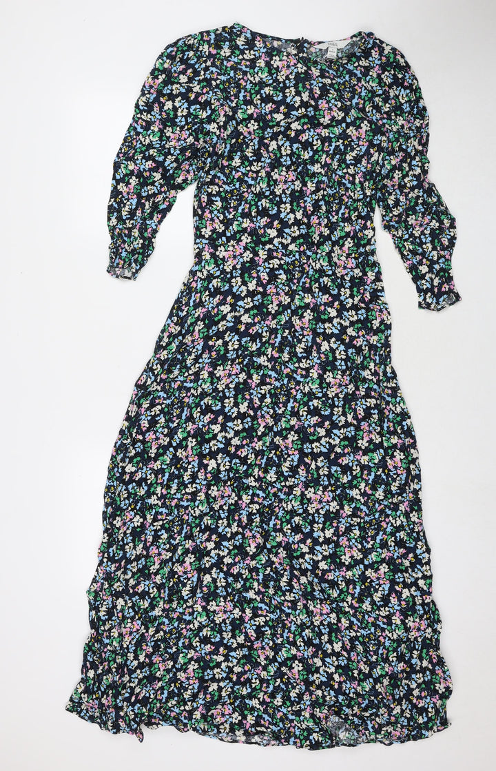 Marks and Spencer Womens Multicoloured Floral Viscose Maxi Size 8 Round Neck Zip